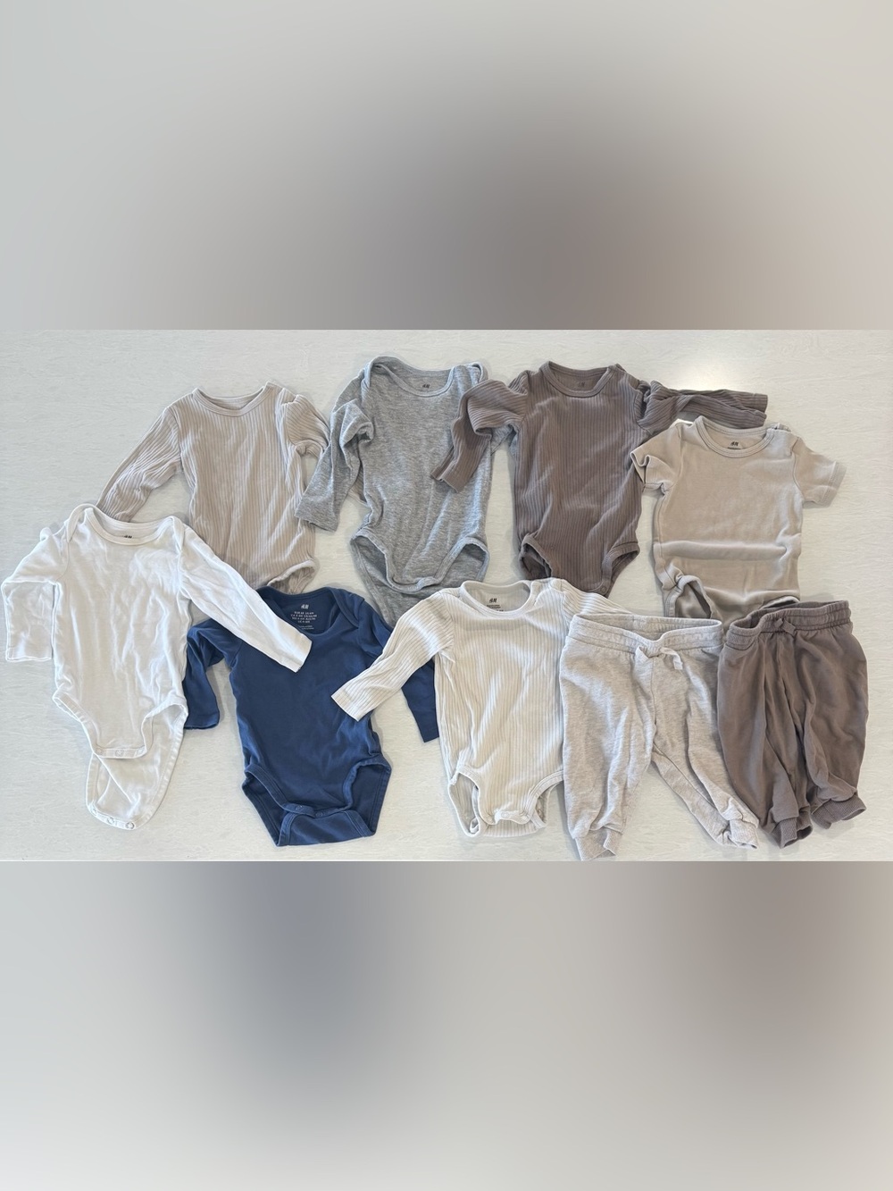 H&M Baby 100% Cotton Ribbed, solid Long & short Sleeve onesies, Joggers lot of 9